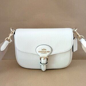 Coach CP107 LUX Pebbled Leather Amelia Saddle Bag Crossbody Handbag Chalk
